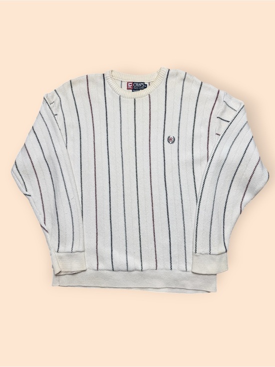 Chaps Other - Chaps Cream Crewneck Sweater with Navy & Burgundy Pinstripes